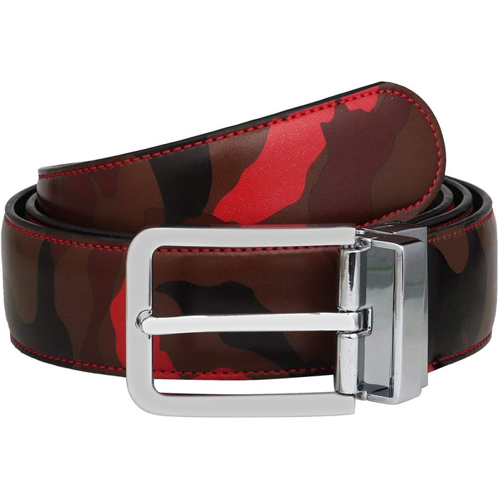 Чоловічий шкіряний ремінь Falari з можливістю перевертання (2 кольори) - Червоний/Камуфляж, розмір L (71/97 см)