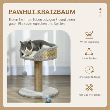 PawHut Дряпка для котів маленька, 49 см котячий комплекс, котячий дряпка з іграшковим м'ячиком, лежанка, кігтеточка для котів до 4 кг, котячі меблі, джутова тканина сірого кольору | Aosom