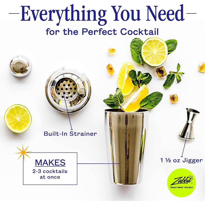 Набір для приготування коктейлів Nuvantee - Преміум барменський набір 0.7л з мірним стаканчиком та рецептами - шейкер, міксер, стейнер