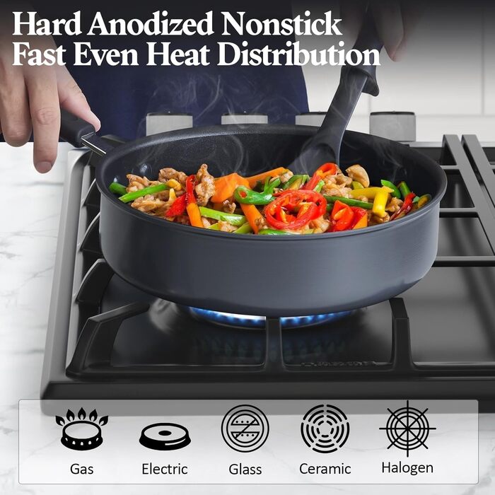 Cook N Home 02597: Професійний набір посуду з анодованого алюмінію, скло, чорний (антипригарне покриття)