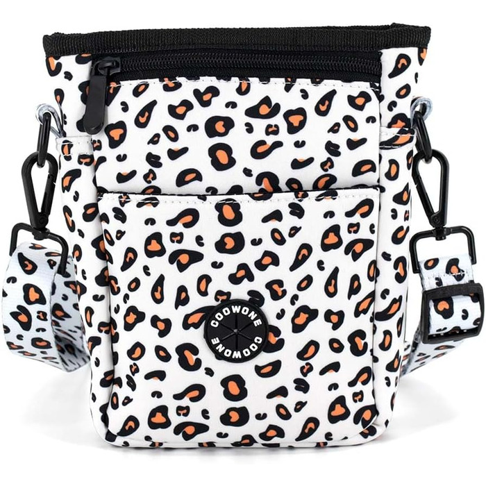 Сумка для ласощів для собак COOWONE Leckerlibeutel, з тримачем для відходів, на пояс, для прогулянок та тренувань, біла, леопардовий принт 2.0
