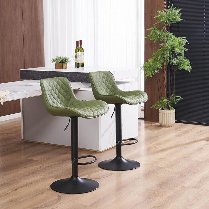 YOUNIKE Adjustable Bar Stools 2-Pack - Modern Kitchen Barstools with PU Leather Upholstery, Swivel Metal Bar Chairs for Counter/Island (Green)