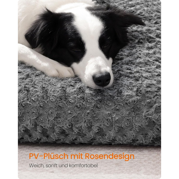 Ліжко для собак Feandrea XL, м'яке, плюшеве, 110 x 73 см, для великих собак, сірий колір, знімний чохол, антиковзаюча поверхня