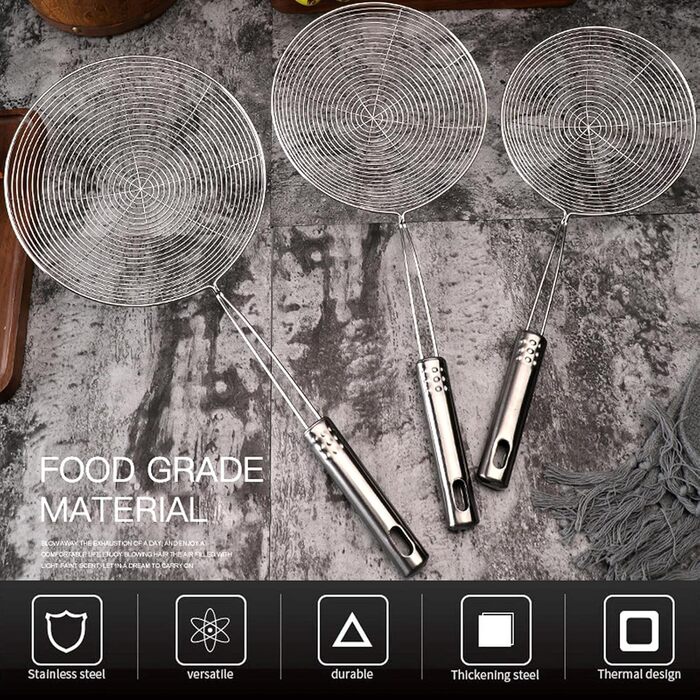 Набір з 3 шт. шумівки з нержавіючої сталі, фільтр для бульбашок та жиру, кухонне сито з нержавіючої сталі, 3 розміри