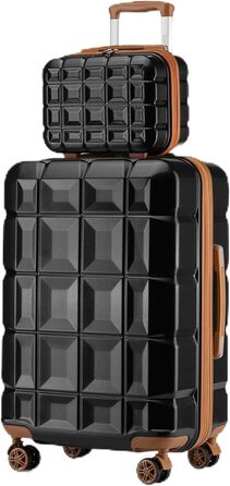 Набір валіз KONO 2 в 1: велика валіза + косметичка (чорний/коричневий, 72 см)