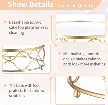 NUPTIO Тортниця кругла: металева підставка для тортів та тістечок 30 см з акриловою платформою для весілля, дня народження, дитячого свята, декорування