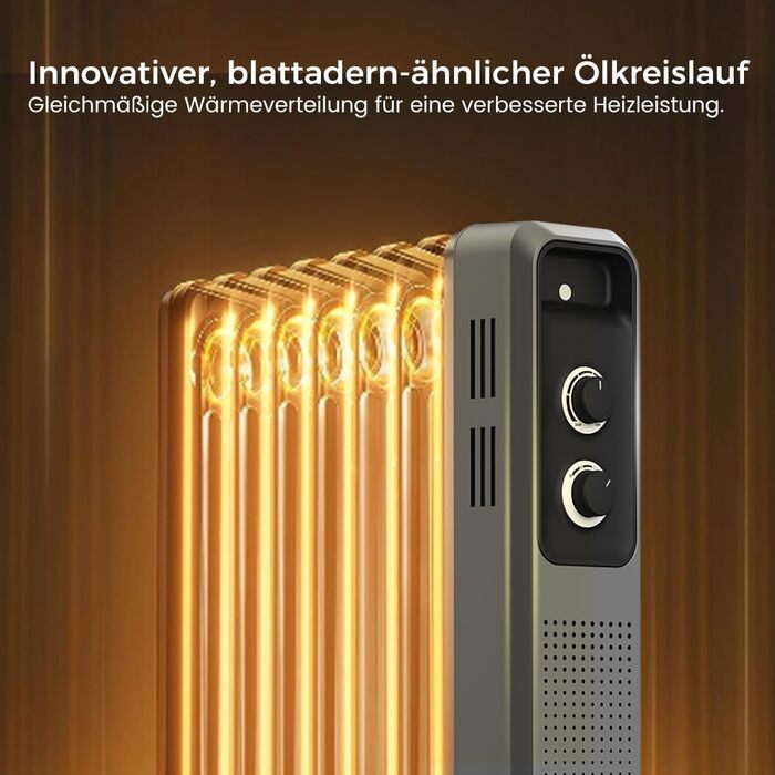 Масляний радіатор COWSAR: Енергоефективний обігрівач з 3 режимами, захистом від перекидання та перегріву, 1200W, сірий для вітальні та спальні