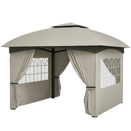 Outsunny Gazebo approx. 3.4x3.4 m water-resistant garden gazebo with 4 side panels, double roof, party tent with UV protection garden tent with galvanized metal frame, for garden light grey | Aosom