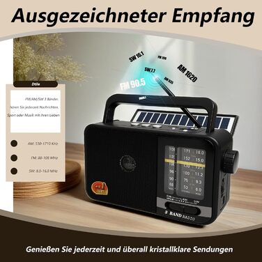 Радіо Bluetooth Klein з сонячною панеллю та акумулятором 1200mAh, AM/FM/SW приймач з 8W динаміком/TWS/USB/TF, радіо-кофеварка для кемпінгу, надзвичайних ситуацій та відпочинку на природі (Сірий/Чорний)