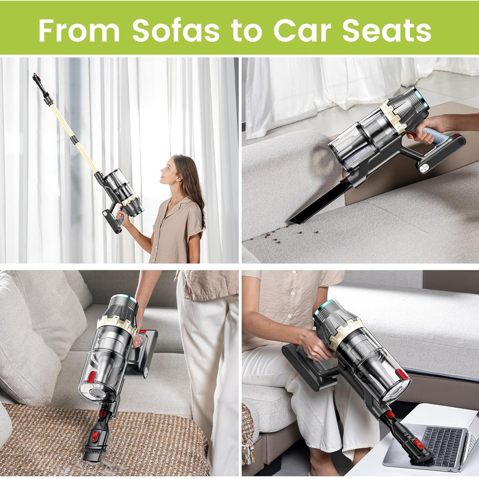 Бездротовий пилосос XT1: потужне всмоктування 48Kpa, сенсорний екран, антизаплутувальна щітка, 70 хв роботи, для твердих підлог, килимів, автомобіля та шерсті тварин