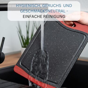 Дерев'яний обрізний дошка Westmark з жолобком для соку, антиковзаюча, з гранітною текстурою, 44,5 x 30 см, пластик, антрацит/червоний