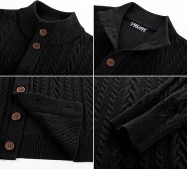 Кардиган чоловічий PJ PAU JONES з косими візерунками, на ґудзиках, грубий трикотаж (L, Чорний)