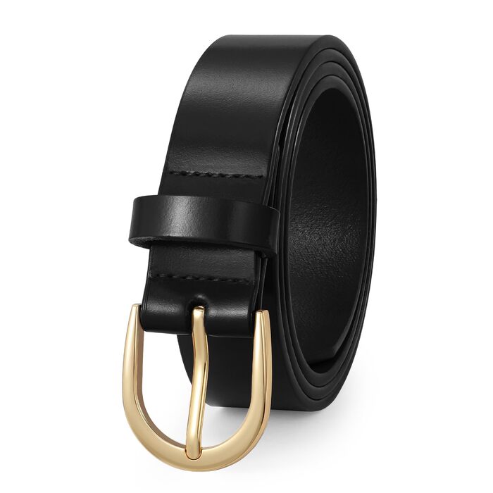 Жіночий шкіряний ремінь WERFORU для джинсів, спідниць та суконь з золотою пряжкою (чорний, 110 см, під талію 85-97 см)