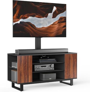 FITUEYES TV Stand with Mount - Wood TV Console for TVs 32-70 inch, Adjustable Height, Swivel ±25°, Up to 40kg, Max.VESA 600x400