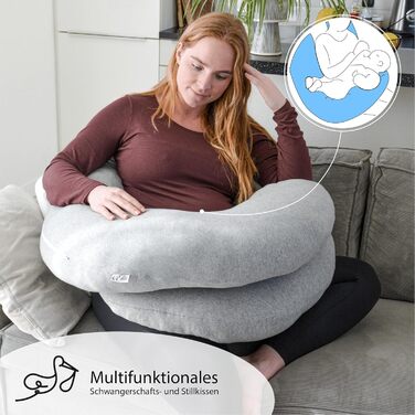Вагітне подушка Ella, U-подібна подушка для сну на боці, U-подушка, подушка для годування з бавовняним чохлом, подушка для тіла та підтримки для жінок, для сну на боці - 140 x 80 см, сіра U, бавовна