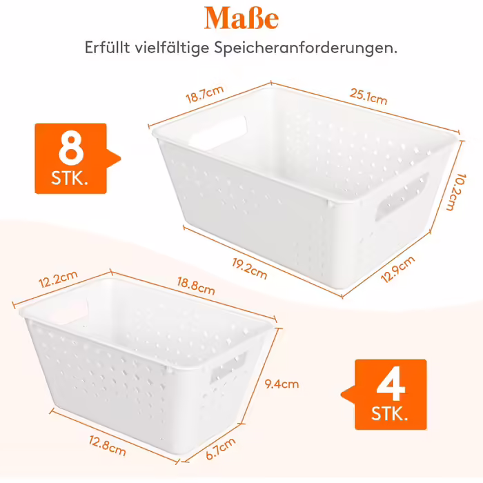Lifewit 12-Piece Plastic Storage Basket Set, Stackable Storage Containers for Organizing, Multi-Size Open Bins for Shelves/Kitchen/Bathroom/Office/Closet, 8 Large and 4 Small Size, Black and White 12