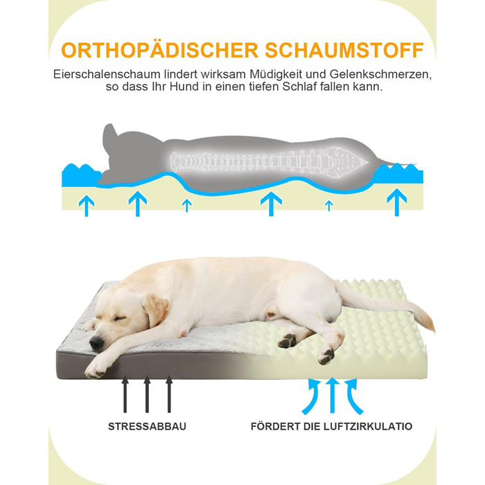 Ортопедичне ліжко для собак великих порід, 105x70 см, знімний чохол, двостороннє, сіре