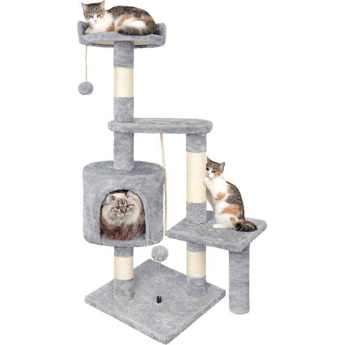 Котячий будиночок Kratzbaum 112 см з дряпальною колоною та платформою, сірий