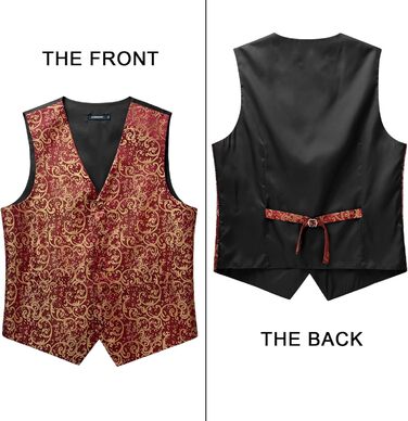 Костюм чоловічий HISDERN: жилет, краватка, кишеньковий хустинка з візерунком павазочок, бургунді XXL