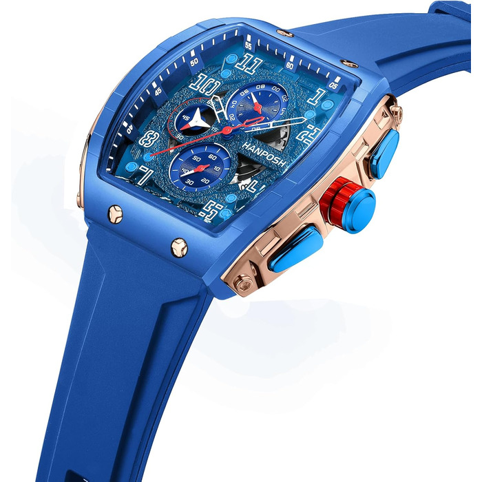 HANPOSH Годинник чоловічий на зап'ясті Аналоговий кварцовий годинник Водонепроникний спортивний годинник Arc Тактичний годинник (Синій, Золотий)