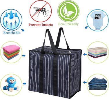 Double R Bags Multi-Purpose Canvas Shopping Bag, Extra Large, Durable, Reusable, with Strong Handles and Zippered Bottom (2 Pack, Navy Blue)