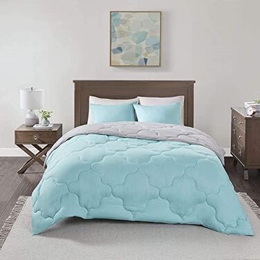 Комплект постільної білизни Comfort Spaces Vixie: стеганий дизайн, чорно-сірий, для всіх сезонів, з наволочками (Twin/Twin XL, Aqua/Grey)