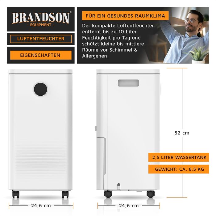 Зволожувач повітря Brandson 10L з компресором – електричний, тихий, для спальні, ванної, підвалу, без Wi-Fi