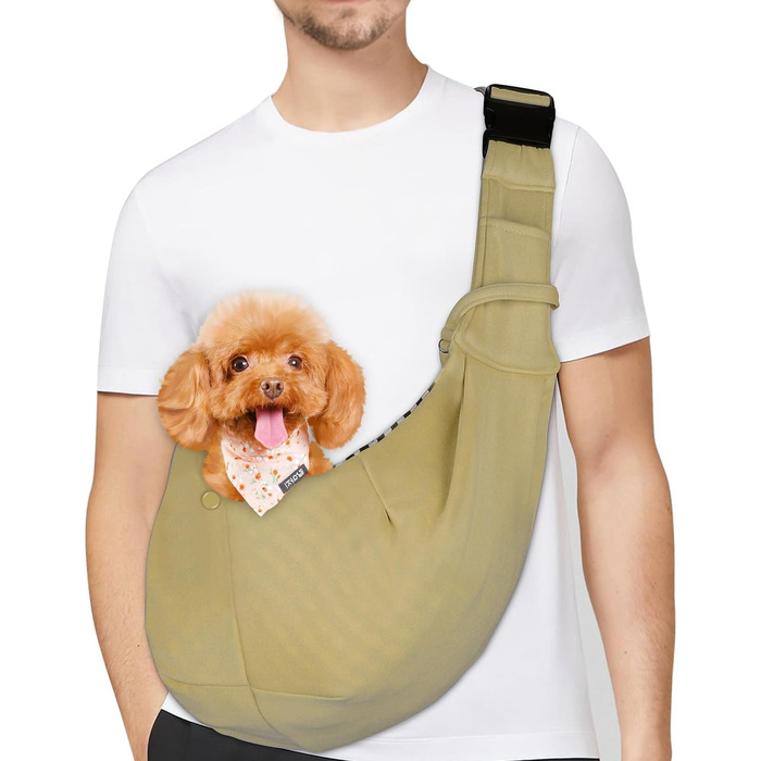 PetLoft Сумка-переноска для собак, реверсивна, регульована, Cross-Body Carrier з кріпленням для нашийника (Хакі)