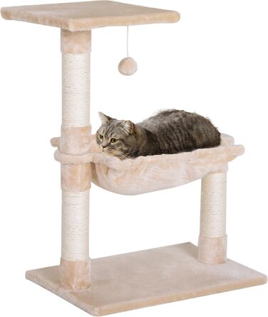 Кліматичний комплекс для котів PawHut з сизалевою колоною, гамаком та покриттям з плюшу, 50 x 36 x 70 см, бежевий