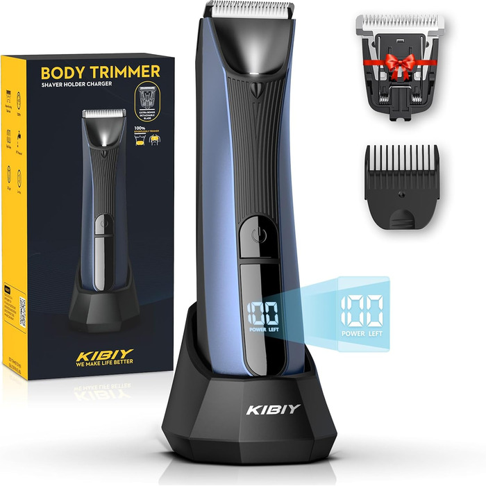 Електричний чоловічий триммер для тіла Kibiy з LED-дисплеєм, IPX7, водонепроникний (синій)