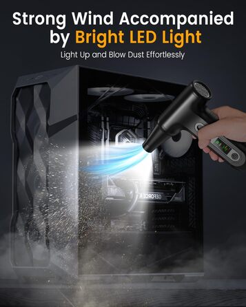 Електричний пилосос для повітря з HD-дисплеєм - Air Duster 200000 RPM з LED-підсвічуванням, міні-пилосос на акумуляторі, спрей стисненого повітря для чищення ПК, повітряний пилосос для клавіатури, дому, авто, W06 (чорний)