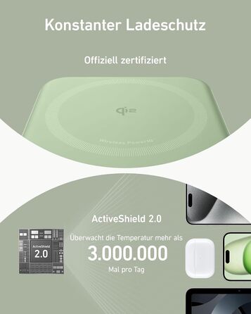 Powerbank Anker MagGo: 10000mAh, Qi2, 15W, MagSafe, USB-C, з дисплеєм та підставкою (Зелений)