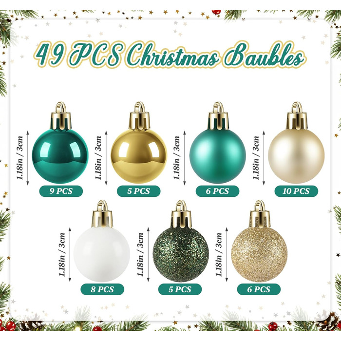 Набір прикрас для ялинки Agoer 100 шт. - кульки для ялинки з блискітками, пластикові, блакитні. Набір ялинкових прикрас для святкування Різдва та Нового року (зелені, золоті, білі, 3-4 см)