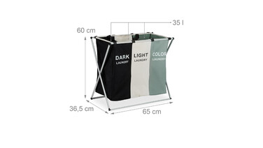 Relaxdays Laundry Hamper with 3 Compartments, Foldable
