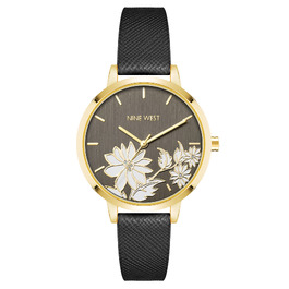 Жіночий наручний годинник Nine West на ремінці (чорний/золотий)