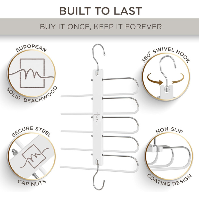 Дві дерев'яні вішалки для одягу Moralve - економія місця, для шафи, підійдуть для джинсів та шарфів