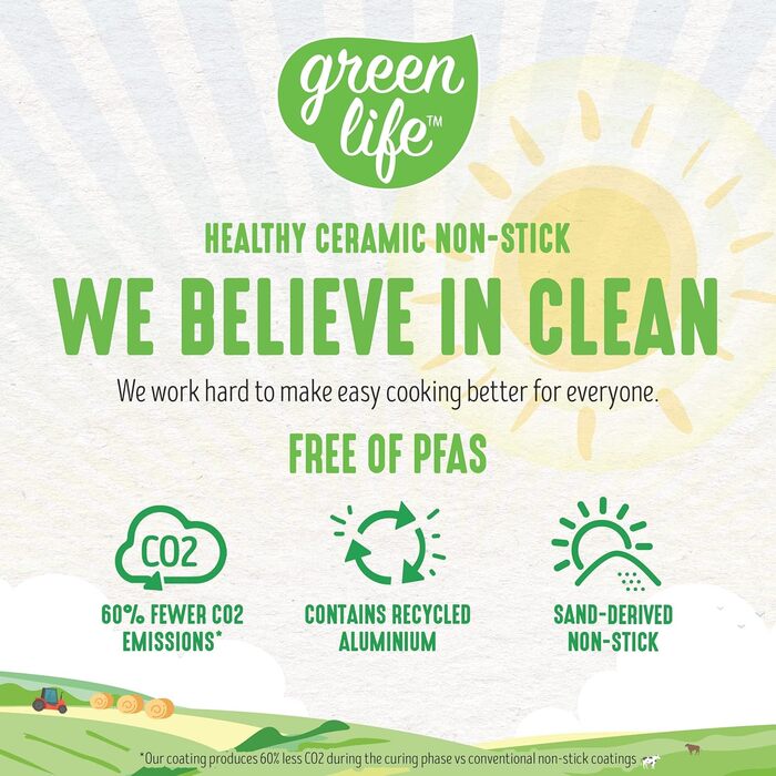 Гриль-сковорідка GreenLife 28 см з керамічним антипригарним покриттям, без PFAS, для здорового приготування, чорна, підходить для посудомийки