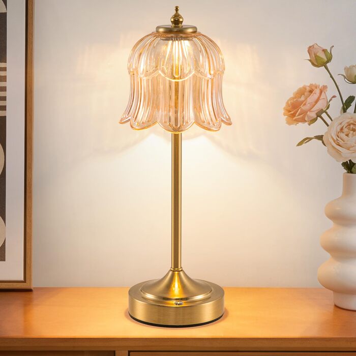 Ретро настільна лампа бездротова Rose з акумулятором 6000mAh, регульована яскравість, 3 режими освітлення, портативна LED лампа для спальні, вітальні, кухні (бурштиновий)