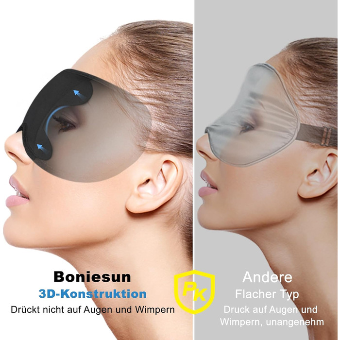 3D маска для сну Boniesun для тих, хто спить на боці, затемнювальна, ультратонкий дизайн, чорна