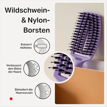 Щітка для волосся Olivia Garden Care Iconic з щетиною кабана та нейлону для блиску та гладкого укладання (лавандовий, середній)