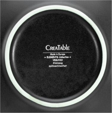CreaTable Серія Везувій Чорний: 24-частинний набір посуду на 6 осіб, керамічний сервіз, безпечний для миття в посудомийній машині та використання в мікрохвильовці, виготовлено в Португалії (Чорний, набір тарілок 2 шт.)
