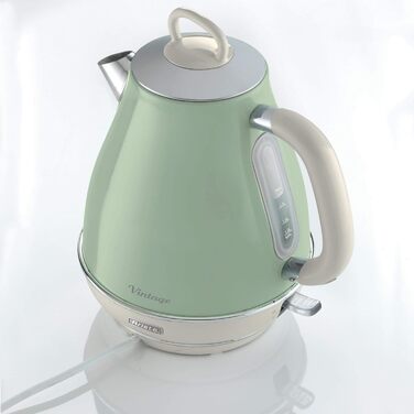 Ariete Vintage Green Electric Kettle - 1.7L Stainless Steel, 2000W, 360° Swivel Base, Automatic Shut-Off, Tea Infuser