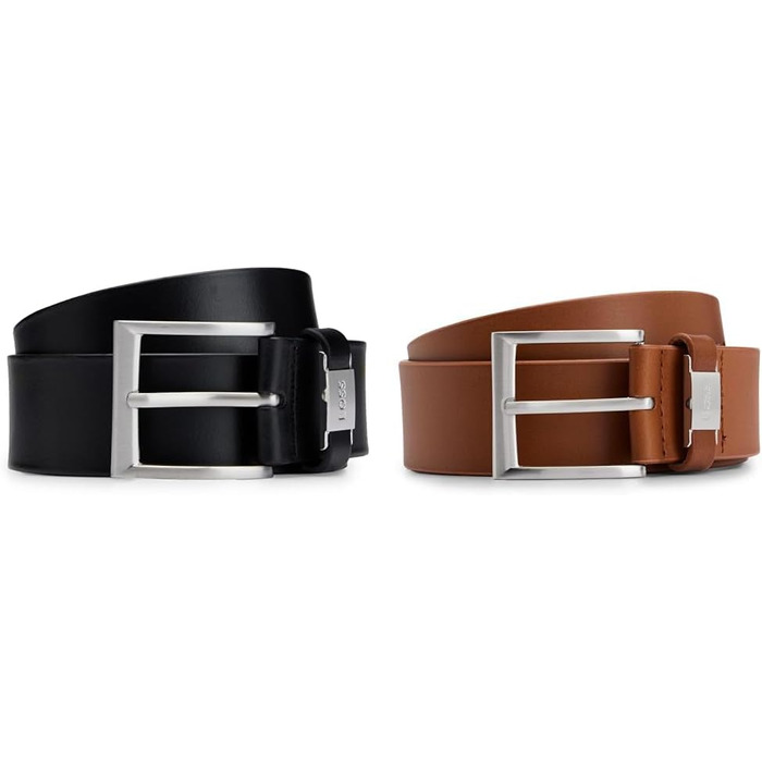 Чоловічий шкіряний ремінь BOSS Connio з металевими деталями та логотипом (85, -001 Black/-210 Medium Brown)