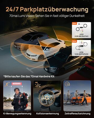 3-канальний автомобільний відеореєстратор 70mai T800E 4K (Передня, Задня, Салонна камери), HDR, ІЧ нічний режим, 24ГД нагляд, GPS, WiFi 6, Суперконденсатор, 64GB SD карта