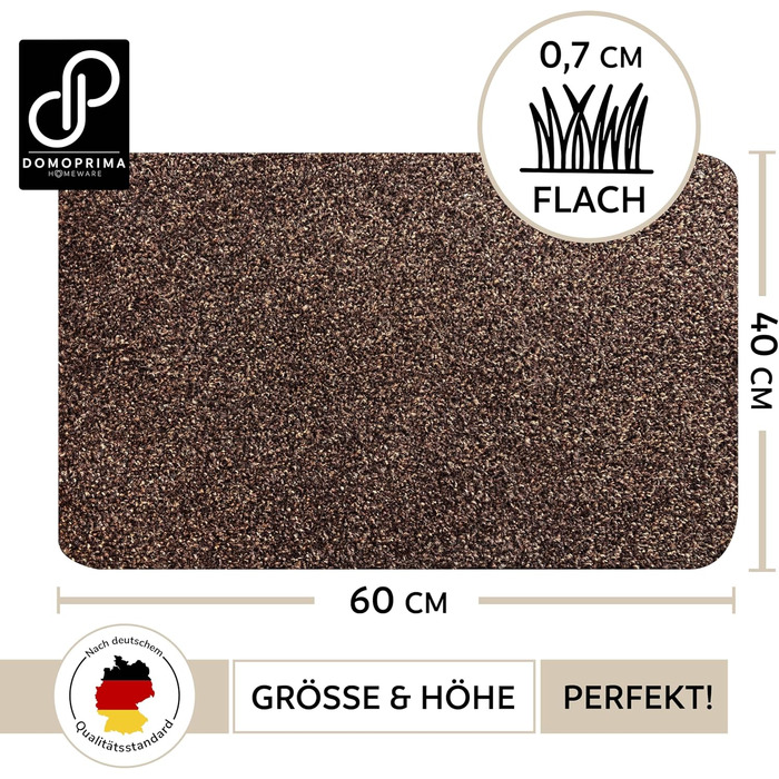 Килимок для підлоги DOMOPRIMA з мікрофібри, миючий, неслизький, надзвичайно поглинаючий та плоский – антибактеріальний, для внутрішнього та зовнішнього використання (60x40 см) (Темно-коричневий, 60x40 см)