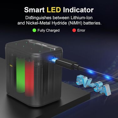 SURFOU Акумулятори літієві перезаряджувані 4 AA + 4 AAA з зарядним пристроєм, 1300 мАг, висока ємність 1.5V, з інтегрованою коробкою для зберігання та зарядки, 1600+ циклів, 8-канальний зарядний пристрій з 4 AA 3700 мАг та 4 AAA 1300 мАг