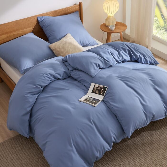 BEDSURE Комплект постільної білизни 135x200 4-х частинний, Шieferblau (Шиферно-блакитний) - 2 наволочки 135x200 см + 2 наволочки 80x80 см, Постільна білизна BEDSURE з мікрофібри, Поліестер, з блискавкою, ÖKO-TEX сертифікат
