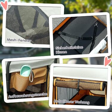 PawHut 2-в-1 візок для собак та котів, розкладний, до 30 кг, з подушкою, сітковими віконцями, 2 дверима, кишенькою для зберігання, коричневий