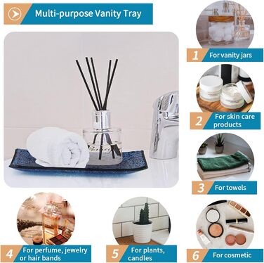 4-Piece Mosaic Glass Bathroom Accessory Set, Modern Luxury Bathroom Ensemble, including Soap Dispenser, Cotton Swab Holder, Toothbrush Holder, Vanity Tray (Glossy Blue)