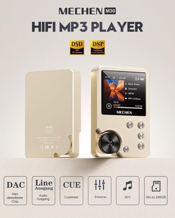 MECHEN M30: Аудіоплеєр Hi-Res MP3, DSD FLAC DAC з 64GB, підтримка до 256GB (Золотий)